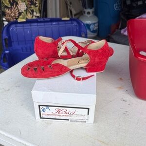 Red Suede Flats with Ankle Strap